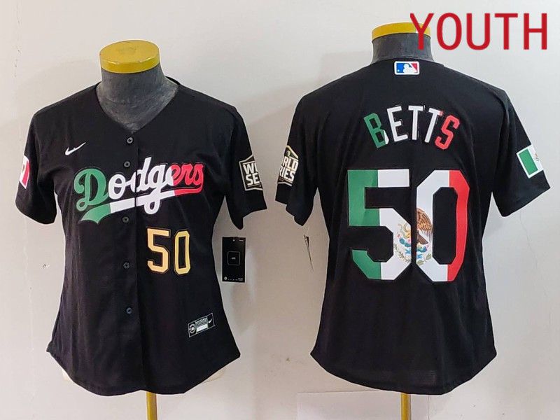 Youth Los Angeles Dodgers #50 Betts Black Fashion Nike 2024 MLB Jersey style 7244->youth mlb jersey->Youth Jersey